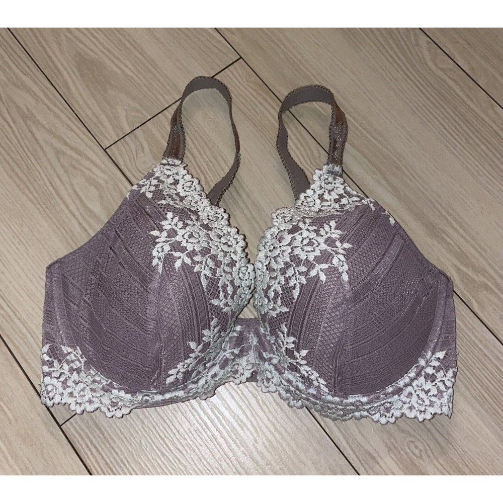 Wacoal 853291 Embrace Lace Contour Bra Lined Underwire Floral Womens 32DD Gray - Picture 2 of 6